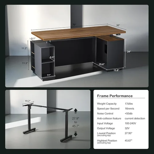 Vista 4 de ModernMate Escritorio Ejecutivo de Pie de 71" con Panel de Privacidad, Escritorio Grande de Una Pieza con Altura Ajustable Eléctrica para Estar