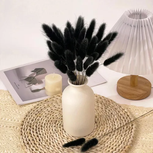 Vista 2 de 60 piezas de flores secas de cola de conejo, arreglo floral natural seco, ramo de decoración de hierba seca, flores eternas secas para el hogar