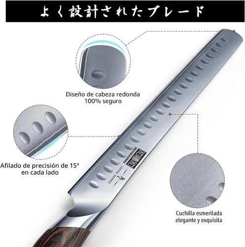 Vista 3 de HOSHANHO - Cuchillo de tallar de 12 pulgadas, cuchillo de corte de acero japonés de alto carbono con mango ergonómico de madera de Pakka, cuchillos