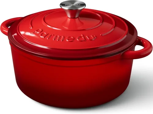 Vista 9 de Parmedu Horno holandés de hierro fundido esmaltado de 5.5 cuartos de galón para hornear pan de masa madre, fácil limpieza, versátil para guisar