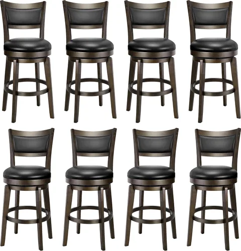 Vista 22 de PrimeZone Juego de 2 taburetes de bar giratorios, altura extra alta de barra de 34 pulgadas, taburetes de bar de cuero sintético negro con respaldo