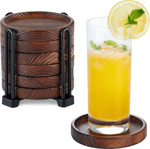Vista 10 de Posavasos de madera para bebidas - Juego de posavasos de madera natural para vasos de bebida, protección de mesa para cualquier tipo de mesa, juego
