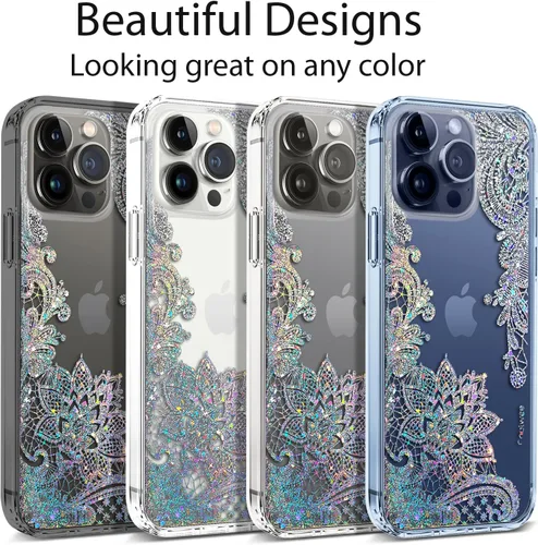 Vista 9 de Coolwee Funda transparente con purpurina antiamarilleamiento para iPhone 15 Pro Max, 6.7 pulgadas, 6.6 pies, protección de grado militar, lindo