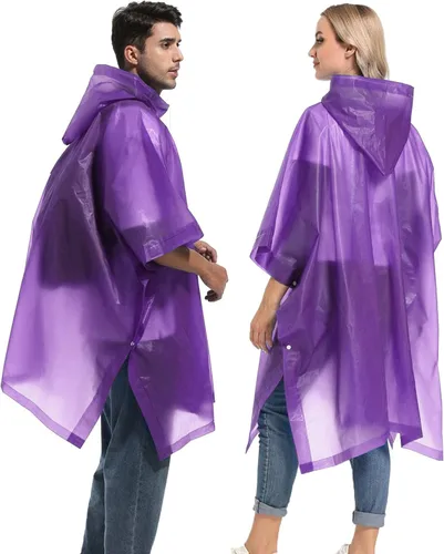 Vista 33 de Ponchos de lluvia reutilizables con capucha con cordón para adultos, abrigo de lluvia grueso impermeable, 2 paquetes