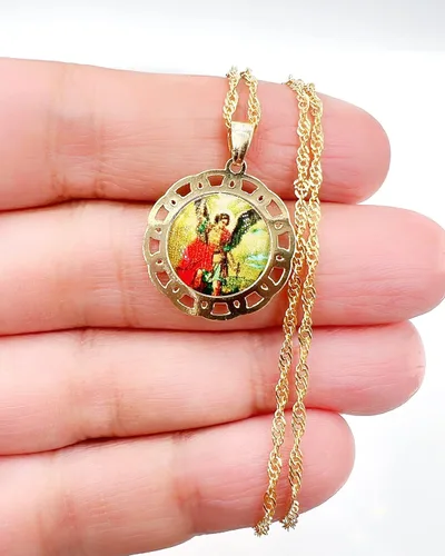 Vista 14 de SIFRIMANIA Cadena de medalla religiosa católica chapada en oro para niños y mujeres
