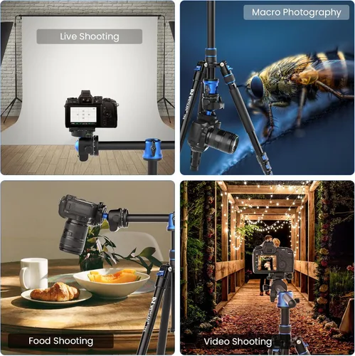 Vista 5 de WEYLLAN Trípode TP6 para cámara, trípode horizontal de aluminio de 67 pulgadas y monopie 2 en 1 con cabeza de bola de 1.417 in, soporte