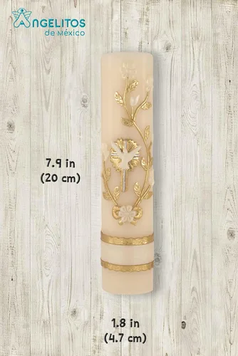 Vista 3 de Vela Artesanal Artesanal Cruz Confirmación Masiva Bautismo Católico