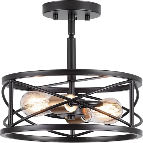Vista 4 de mavcadonf Lámpara de techo semiempotrada de 2 luces, de 14 pulgadas, industrial y moderna, con jaula de metal, lámpara de techo con acabado