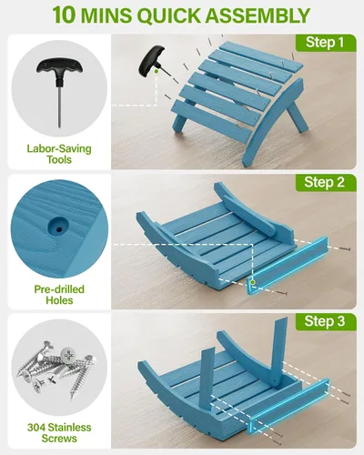 Vista 5 de MXIMU Taburete otomano plegable Adirondack para exteriores: Taburete de plástico HIPS para patio, fácil montaje, reposapiés para todo tipo de clima