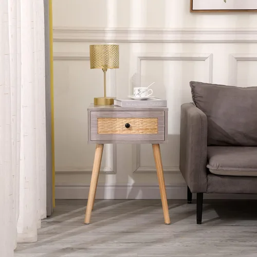 Vista 2 de vipace Set of 2 Nightstands, End Side Bedside Table with Storage Drawer and Solid Wood Legs, Mid-Century Modern Night Stands for Bedroom Living Room