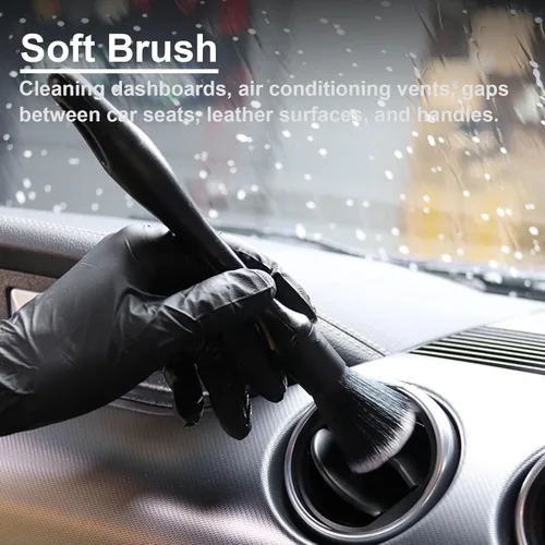 Vista 4 de Juego de 4 cepillos para detalles de automóvil para limpieza interior o exterior, cepillos de detalles de cerdas de jabalí, suministros de limpieza