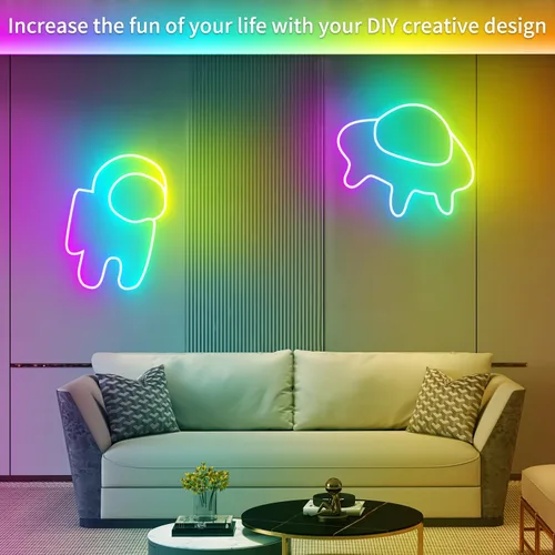 Vista 5 de Luces LED de neón de 50 pies con control remoto y aplicación, tira de luces de neón flexibles impermeables IP65 de 24 V RGB LED para dormitorio