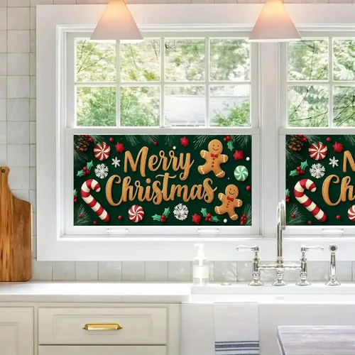 Vista 9 de HOMETITUTE Gingerbread - Cubierta de ventana de vinilo estático de Navidad de PVC, hoja de vidrio de privacidad de 39.3 x 17.7 pulgadas, panel