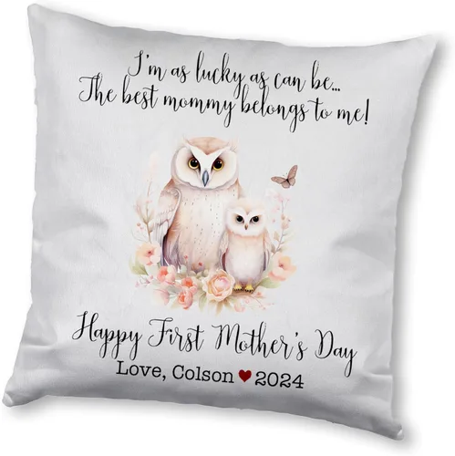 Vista 10 de Funda de almohada personalizada para el primer día de la madre, diseño floral de búho, funda de almohada personalizada para el día de la madre