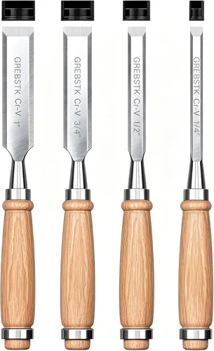 Vista 13 de GREBSTK Juego de 4 cinceles de madera CRV bisel de acero con bordes afilados con tapas de seguridad para carpintería y proyectos de bricolaje