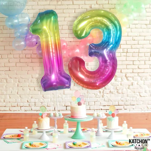 Vista 7 de KatchOn, Globo gigante arcoíris número 13 – 40 pulgadas Globos de cumpleaños 13 Decoraciones de cumpleaños 13 para niñas Globos de números