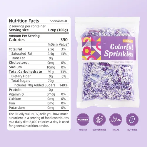 Vista 2 de Chispas Moradas Para Decoración de Pasteles, Cupcakes, Galletas, Cobertura de Helado, Chispas Moradas de Ensueño Para Hornear Pasteles, Perfectas