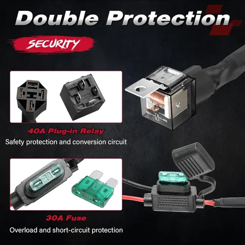 Vista 4 de OFFROADTOWN Arnés de cableado de barra de luz LED, 1 cable de 16.4 pies, kit de cableado de nailon para luces de conducción, luz de trabajo, luces