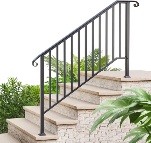 Vista 15 de Pasamanos de 2 escalones para escalones al aire libre, barandilla de escalera de 1 o 2 escalones para escalones de concreto, barandilla de hierro