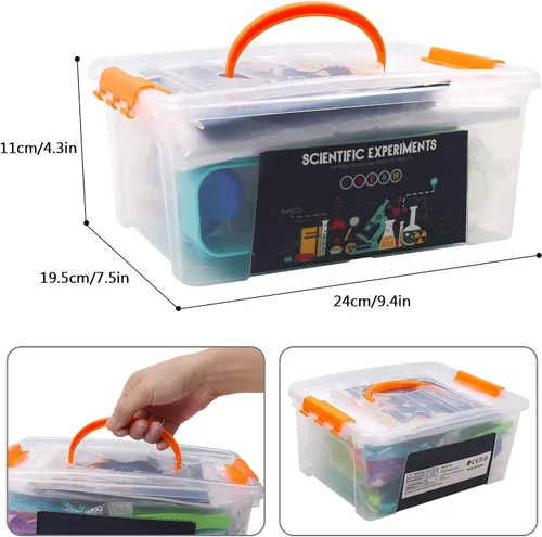 Vista 5 de Kit de experimento científico para niños con capa de laboratorio, 28 juguetes educativos STEM regalo con caja de almacenamiento, juguete de juego