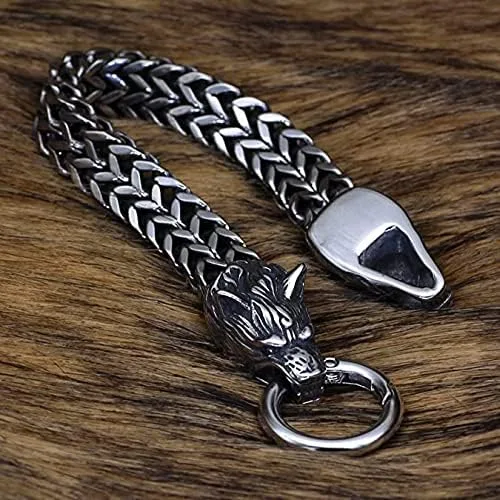 Vista 4 de pickyegg.com 7-9 pulgadas 19219.1in para hombre de acero inoxidable nórdico vikingo, cabeza de lobo