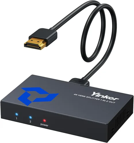 Divisor HDMI 4K de 1 en 2 salidas con cable de 5 pies, espejo divisor HDMI de carcasa metálica 1x2, 1 video en monitores duales (no pantalla