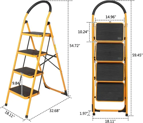 Vista 3 de Escalera plegable de 2/3/4, taburete de escalera con cómodo mango antideslizante, resistente y pedal ancho, taburete portátil de acero de 330