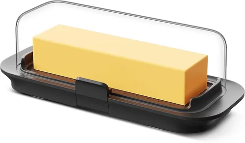 Vista 8 de Mantequillera con tapa para encimera y estante de puerta de refrigerador, recipiente hermético para mantequilla, soporte de mantequilla con bloqueo