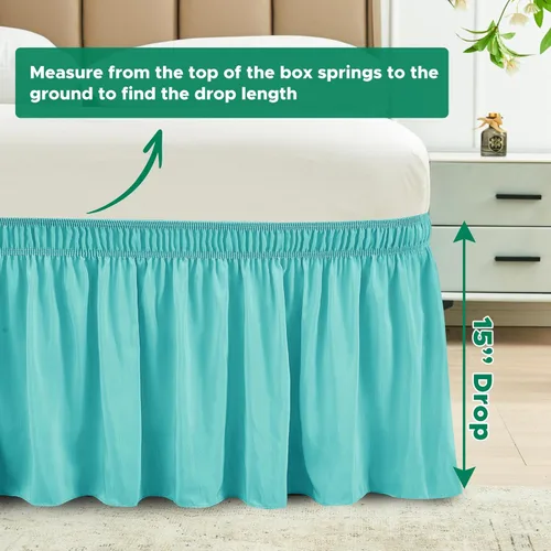 Vista 3 de Biscaynebay - Faldón de cama envolvente Queen de 15 pulgadas, con volantes, elástico, ajustable, aguamarina, fácil ajuste, resistente a las arrugas