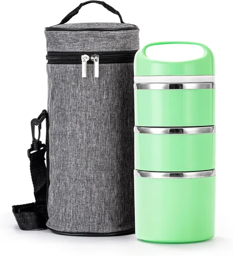 Vista 7 de Fiambrera Lille Home con compartimento aislante térmico de acero inoxidable y apilable, caja bento hermética con 3 niveles, contenedor