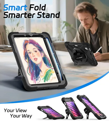 Vista 4 de BRAECNstock Funda para Apple iPad mini 7 (A17 Pro) 2024/Mini 6 2021 de 8.3 pulgadas, protección resistente con protector de pantalla, soporte