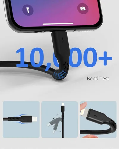Vista 5 de Cable de carga corto para iPhone de 6 pulgadas, paquete de 5 cables de 0.5 pies USB a Lightning para estaciones de carga rápida compatibles