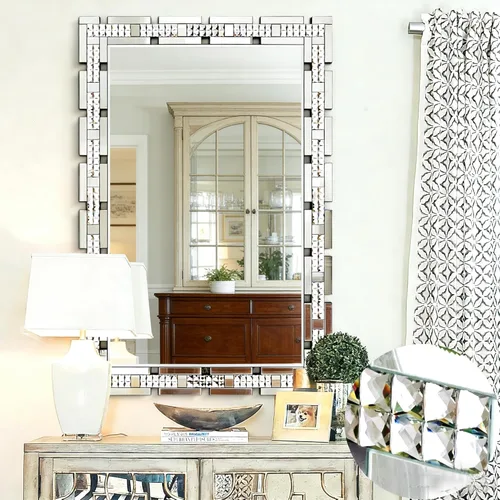 Vista 7 de Chende Espejo de pared decorativo de cristal para sala de estar, espejo grande de 36 x 24 pulgadas para decoración de pared con borde biselado