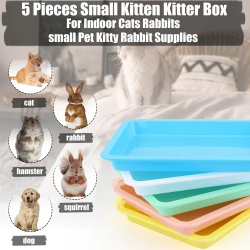Vista 3 de 5 cajas de arena poco profundas para gatos, bandejas y sartenes de plástico para gatos de interior (5 colores)