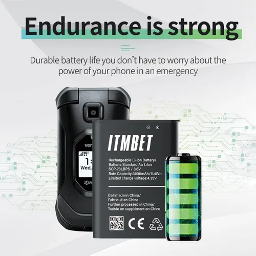 Vista 4 de Batería SCP-73LBPS, 3000 mAh, 0 ciclos de alta capacidad de repuesto para Kyocera DuraXV Extreme E4810 DuraXE Epic E4830 Verizon Flip Phone