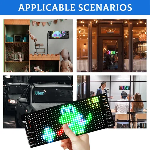 Vista 6 de Letrero de apertura programable, pantalla LED para auto controlada por aplicación Bluetooth, panel de desplazamiento DIY de texto personalizado