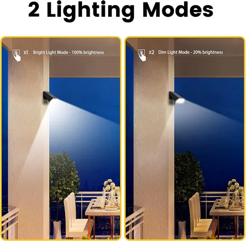Vista 6 de Lámpara de pared para patio alimentada por energía solar, luces de terraza del atardecer al amanecer, 2 modos de rotación de 90°, luces de seguridad