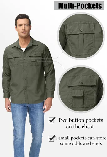 Vista 5 de TACVASEN Camisa de manga larga convertible, transpirable, de secado rápido, con protección UV, para hombre