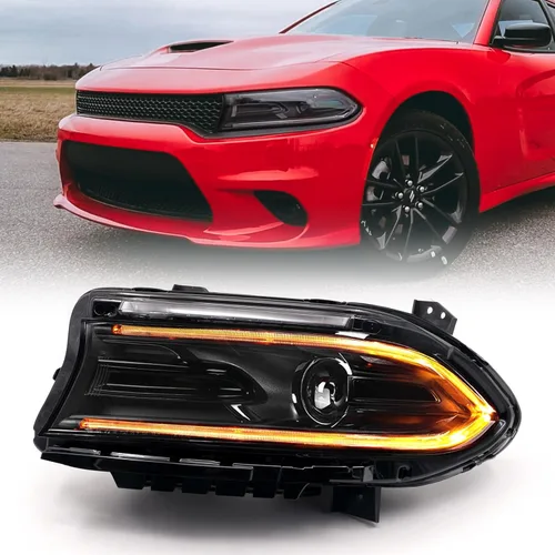 Conjunto de faros halógenos FIONE compatible con Dodge Charger 2022 2023, faro delantero con LED DRL y luces intermitentes para lado izquierdo del