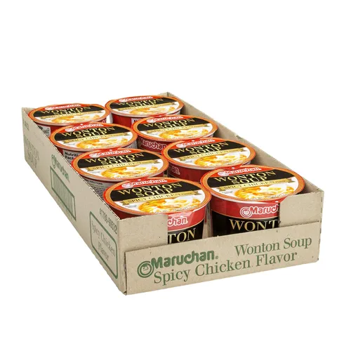 Vista 4 de Maruchan Wonton - Tazón para microondas con sabor a pollo picante y picante, paquete de 8