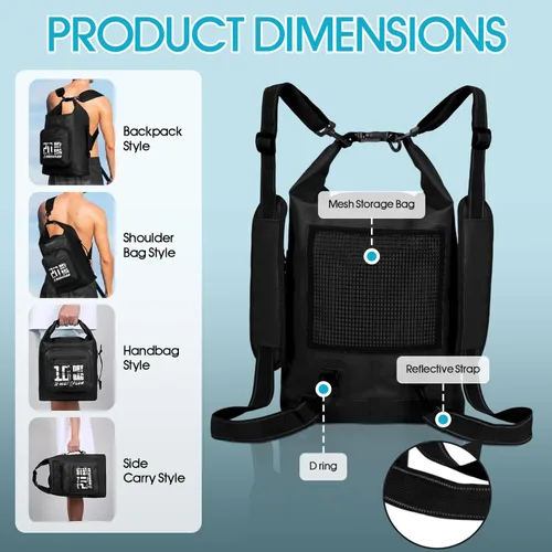 Vista 4 de MORXPLOR Dry Bag impermeable, 5L/10L/20L/30L Roll Top Dry Bag Mochila con funda impermeable para teléfono para nadar, kayak (verde militar, 5L)