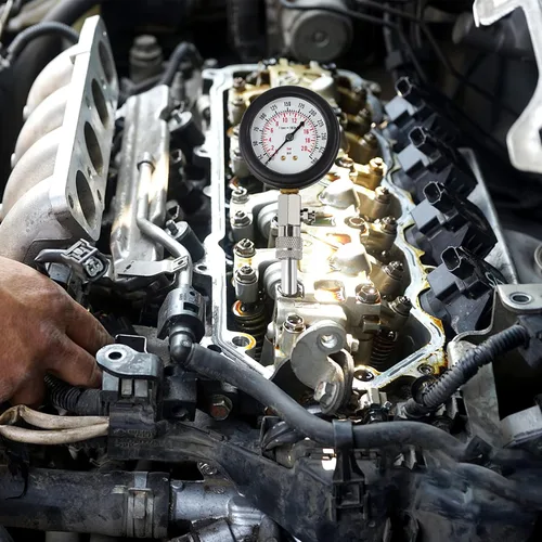 Vista 7 de Kit de comprobador de compresión de 8 piezas, medidor de presión de cilindro de motor de gasolina de 0-300 PSI, herramienta automotriz para Negro