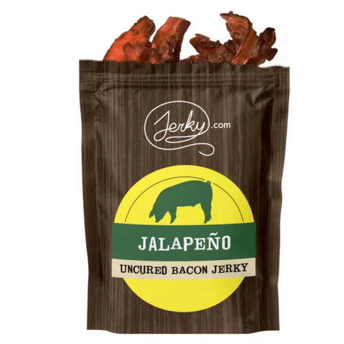 Vista 3 de Barbecue Bacon Jerky - Hecho con tocino real - mundialmente famoso, cecina de tocino en lotes pequeños - Bolsa de 1.75 onzas