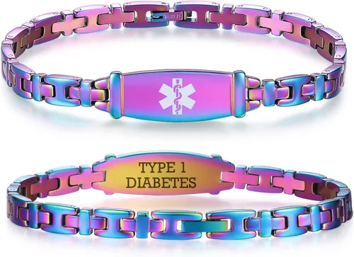 Vista 42 de LinnaLove Lady Medical Alert - Pulseras médicas de acero inoxidable para mujer, 7.5 pulgadas