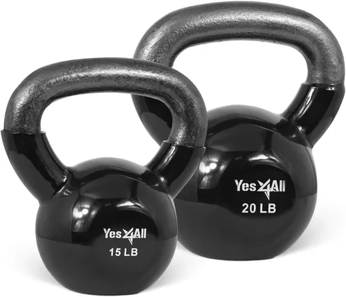 Vista 30 de Yes4All - Juego de pesas rusas recubiertas de vinilo, set combinado para entrenamiento corporal completo, fuerza de agarre, flexiones y ejercicios