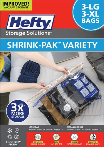 Vista 8 de Bolsas de almacenamiento al vacío Hefty Shrink-Pak - Ahorro de espacio para almacenamiento debajo de la cama, ropa y edredones, 3 veces más espacio