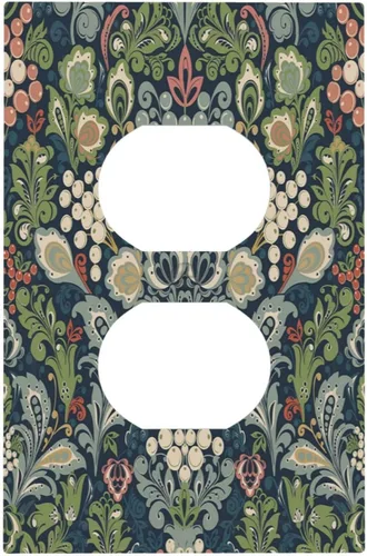 William Morris Floral Boho Azul Medianoche Azul Bohemio Flor 1 Banda Dúplex Cubierta de Salida Decorativa Receptáculo Único Interruptor Eléctrico de