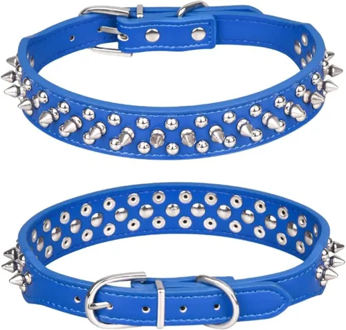 Vista 20 de Collar para perro con pinchos, remache de hongos con tachuelas, ajustable, de piel sintética, collares para mascotas, para gatos, cachorros, perros