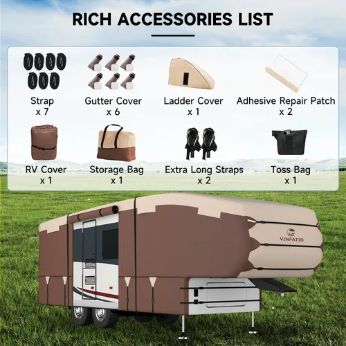 Vista 8 de VINPATIO Cubierta de quinta rueda: se adapta a caravanas de 28'-31', tela Oxford 300D, diseño de dos colores, cubierta resistente de 5ª rueda
