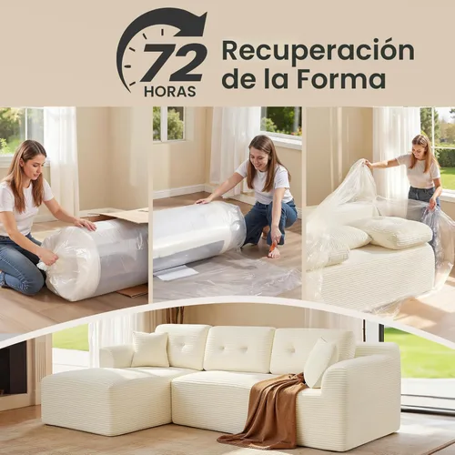 Vista 6 de VASAGLE Sofá modular seccional sin armazón de 108.3 pulgadas con chaise, sofá nube moderno con asiento profundo, sofá de pana en forma de L